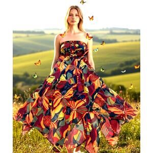 Y2K Roxy Butterfly Asymmetrical Dress Hankerchief Chiffon Fairy Flowy Whimsy XS